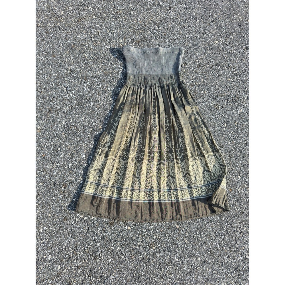 Y2K Appraisal Strapless Smocked Midi Dress Green Paisley Boho Tube Top Large